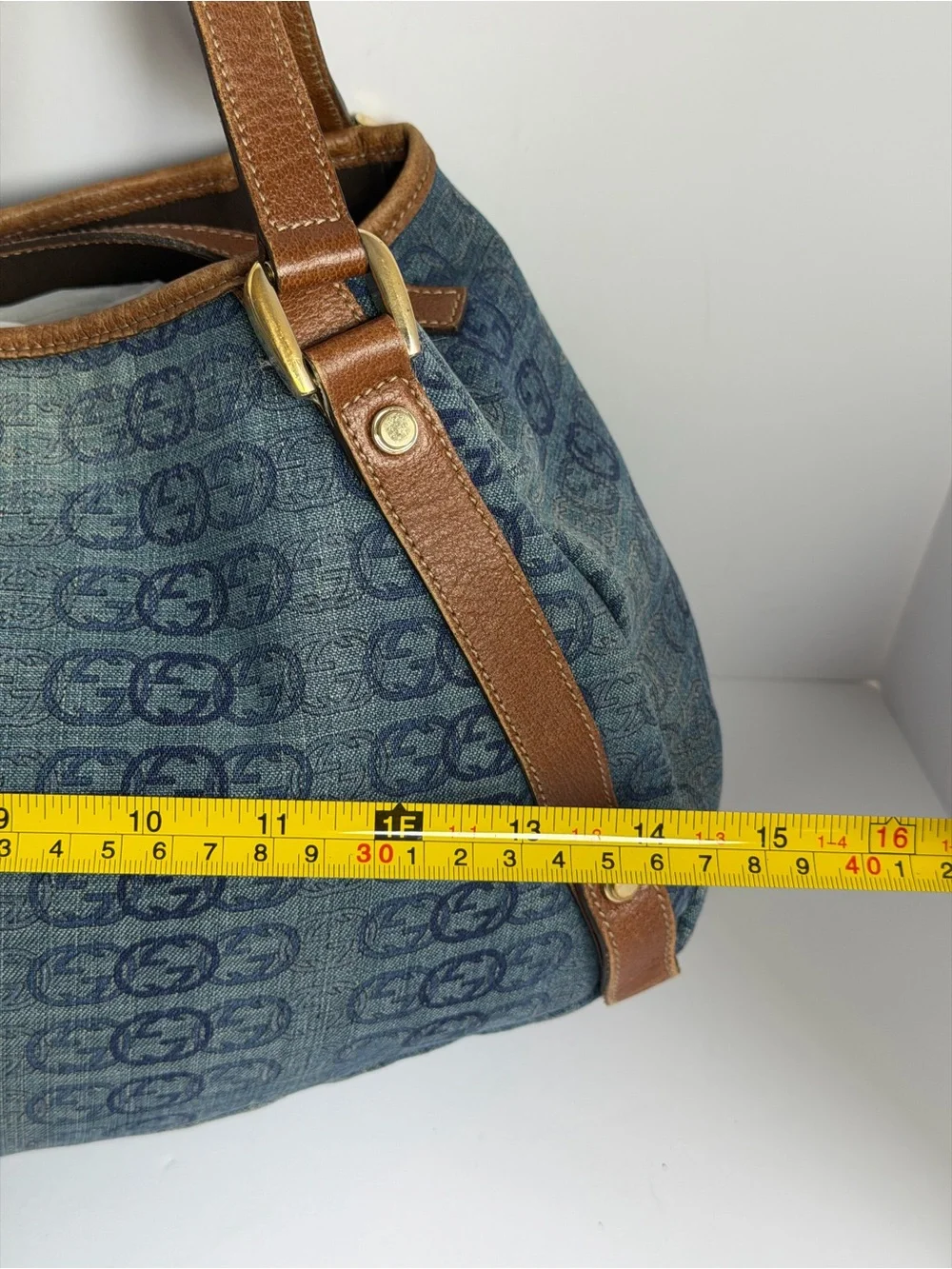 Gucci GG Monogram Denim Abbey Hobo Bag